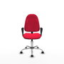 Silla de oficina Algarra con mecanismo Contacto permanente básico tapizada con Tela color Rojo. Equipada con Base cromada, Brazos fijos y Ruedas de parqué