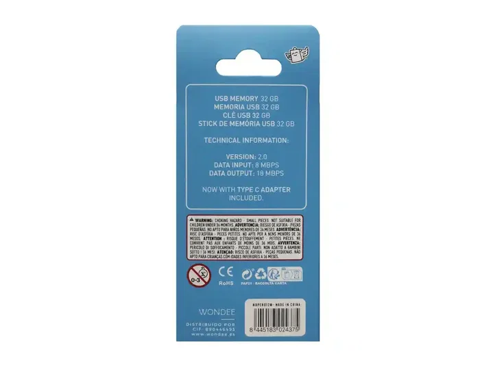 Wondee Mr. Wonderful Llavero USB Seta 32GB Pendrive Compatible con Windows, macOS, Linux y Adaptador USB C