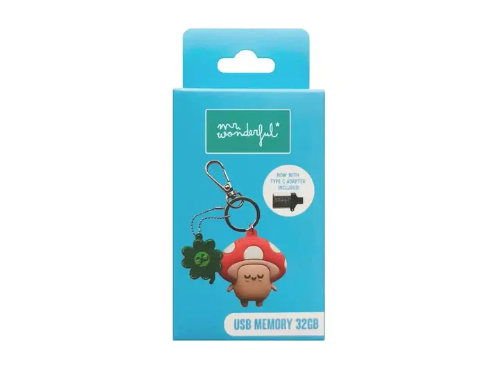 Wondee Mr. Wonderful Llavero USB Seta 32GB Pendrive Compatible con Windows, macOS, Linux y Adaptador USB C