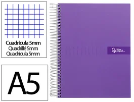 Liderpapel Cuaderno espiral A5 tapa forrada violeta 120h 90gr cuadro 5mm