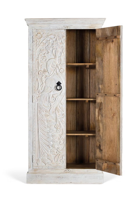GINER Y COLOMER Armario de Madera de Mango con Puertas Talladas en Blanco Pátina