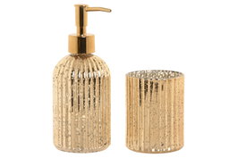 DKD Home Decor Juego de Accesorios de Baño de Cristal Dorado de 2 Piezas