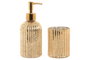 DKD Home Decor Juego de Accesorios de Baño de Cristal Dorado de 2 Piezas
