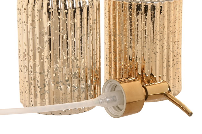 DKD Home Decor Juego de Accesorios de Baño de Cristal Dorado de 2 Piezas