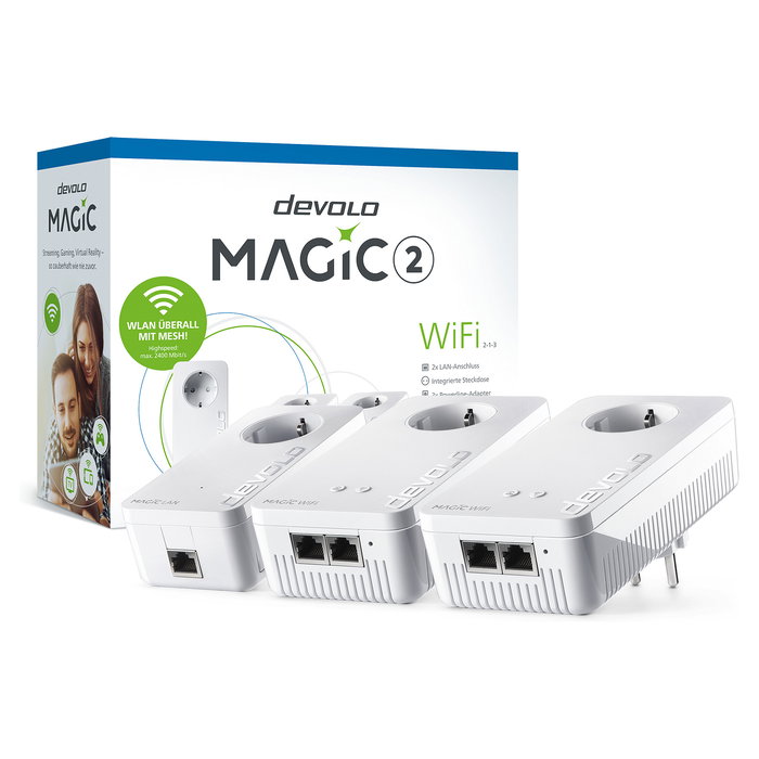Devolo Magic 2 WiFi next Multiroom Kit (3 Adaptadores PLC) - 2400 Mbit/s, Wi-Fi 5 (802.11ac), Gigabit Ethernet, Blanco