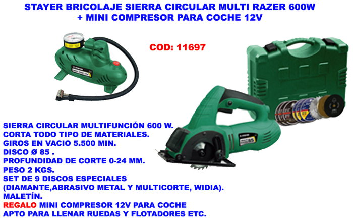 STAYER Kit Multirazer Sierra Circular 600W y Mini Cortador 12V STAYER Kit Multirazer Sierra Circular 600W y Mini Cortador 12V