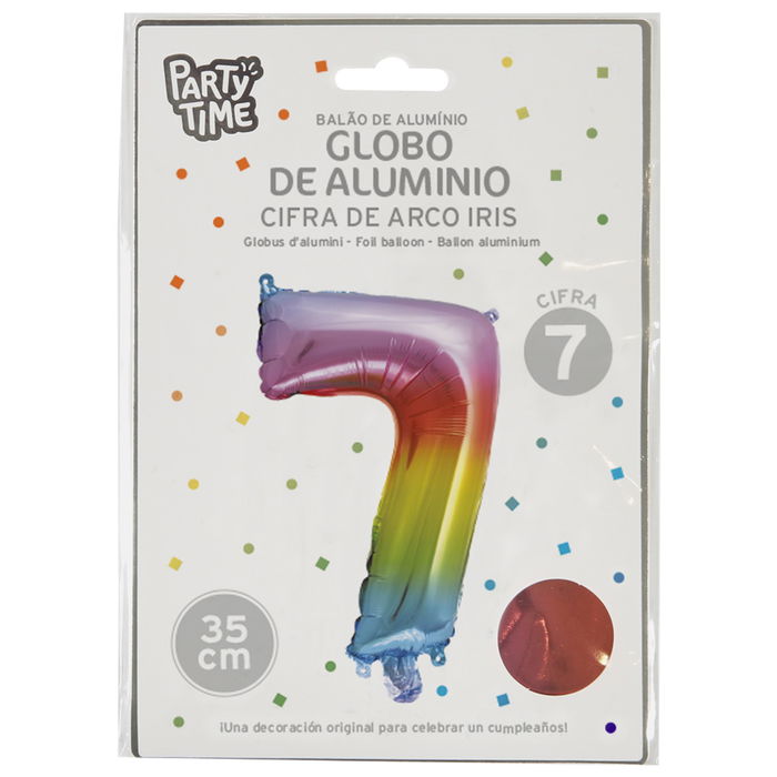 Party Time Globo Cifra 7 Arco Iris 35 cm