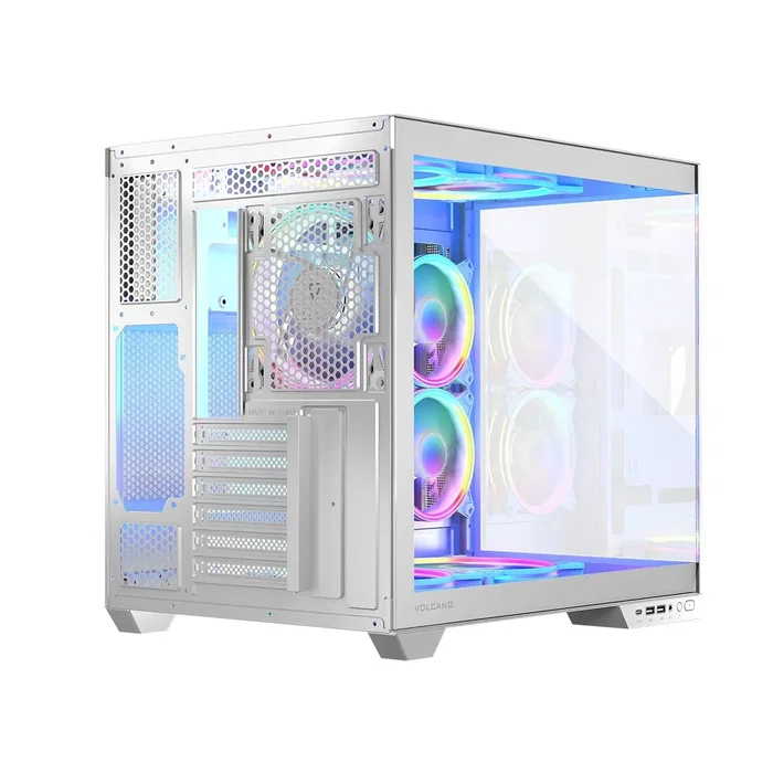 Modecom Volcano Panorama Apex ARGB 7F Midi Tower Blanca con Ventiladores ARGB y Panel USB-C