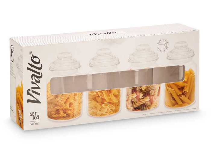 Vivalto Set 4 Tarros Tapa Vidrio Transparente 900ml 46x20x11.5cm (Set de 8)