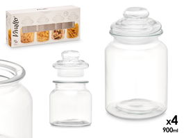 Vivalto Set 4 Tarros Tapa Vidrio Transparente 900ml 46x20x11.5cm (Set de 8)