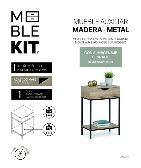Inde Mueble C/Cajon Madera-Metal 45x30x68 cm