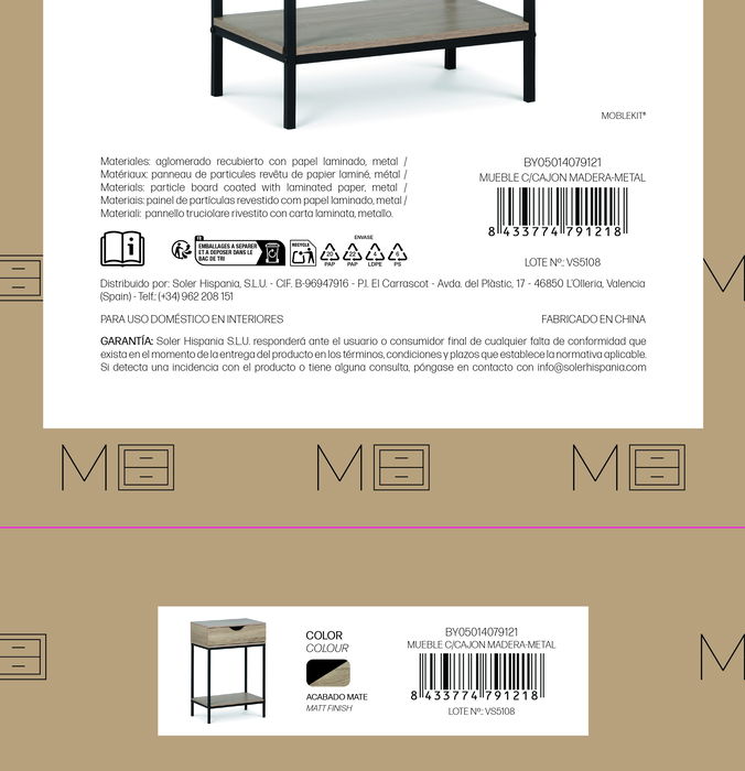 Inde Mueble C/Cajon Madera-Metal 45x30x68 cm