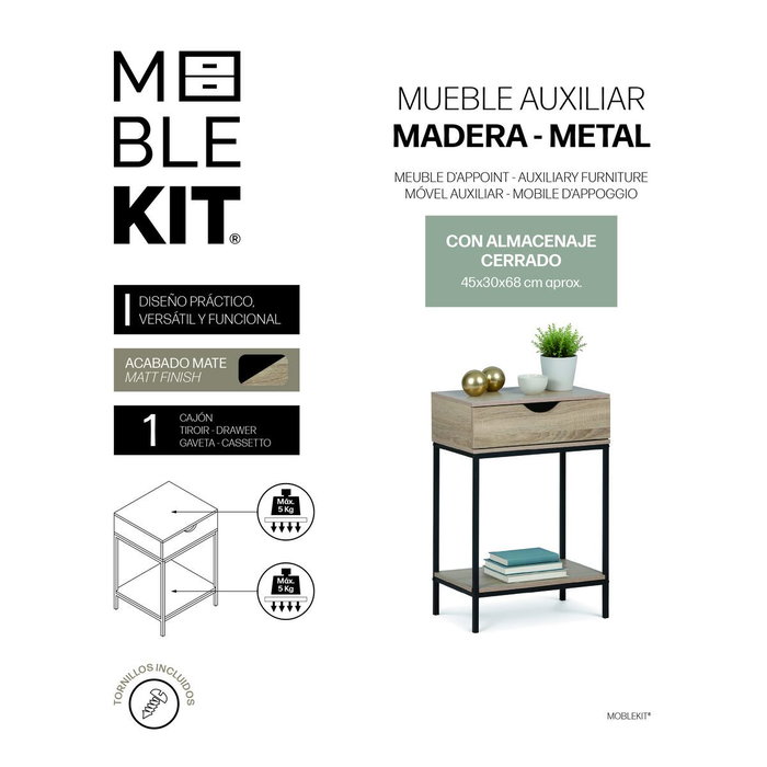 Moblekit Mesita con Cajón ARVID Madera y Metal
