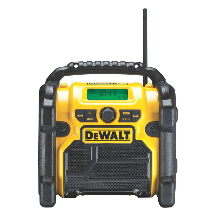 DeWALT DCR020-QW Radio Digital Portátil con DAB y FM, Pantalla LED Verde, Funciona con Batería 10.8-18V o Red, Color Negro y Amarillo