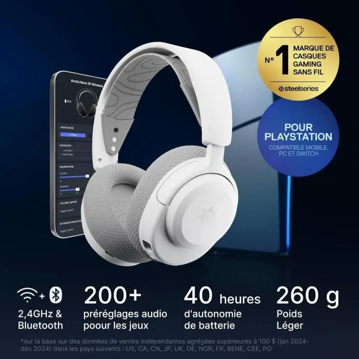 Steelseries Arctis Nova 3PW Auriculares Inalámbricos para Juegos con 40h de Batería y Bluetooth USB-C Plug & Play