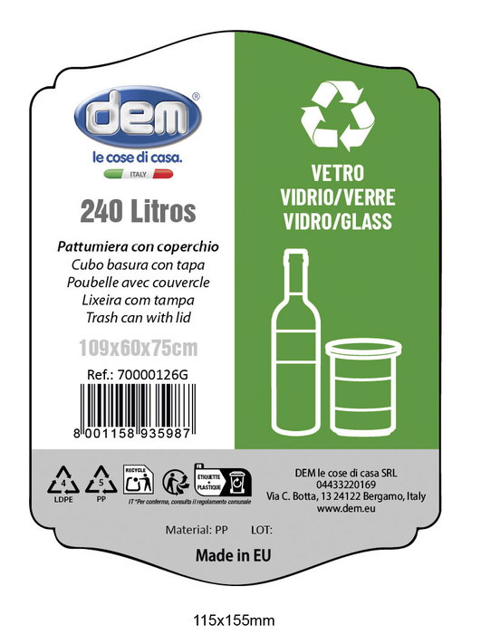 Inde Cubo Basura Con Tapa 240 Lt Negro/Verde 60 cm Ancho x 105 cm Alto x 78 cm Largo (2 Unidades)