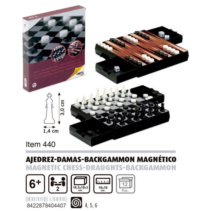 Cayro Set de Juegos Magnéticos 3 en 1: Ajedrez, Damas y Backgammon