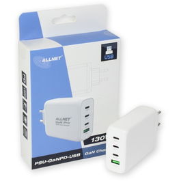 ALLNET Cargador USB-C PD GaN 130W con 1x USB-A QC y 3x USB-C, Enchufe EU