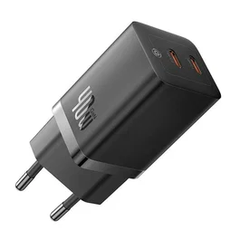 Baseus GaN5 Pro Cargador Rápido 40W con 2 Puertos USB-C, PPS/PD3.0/QC3.0, Compacto para Viaje, Enchufe Europeo, Color Negro