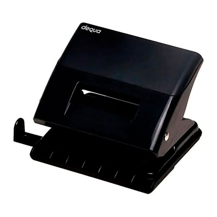 Dequa Perforadora de Papel 2 Punzones Ø 6 mm Capacidad 20 Hojas con Regla Medidora Negra