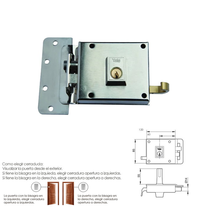 Yale Cerradura de sobreponer 6-12-HN antipalanca izquierda Níquel Yale Cerradura de sobreponer 6-12-HN antipalanca izquierda Níquel