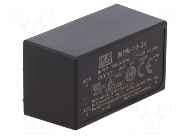 MEAN WELL MPM-10-24 Convertidor AC/DC 10W 24V DC MEAN WELL MPM-10-24 Convertidor AC/DC 10W 24V DC