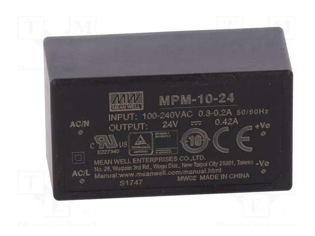 MEAN WELL MPM-10-24 Convertidor AC/DC 10W 24V DC MEAN WELL MPM-10-24 Convertidor AC/DC 10W 24V DC