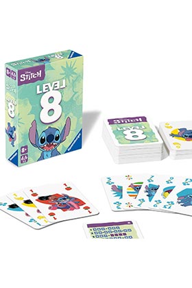 Ravensburger Juego de Cartas Level 8 Stitch Disney para 2-6 Jugadores +8 años, Gana quien complete 8 niveles