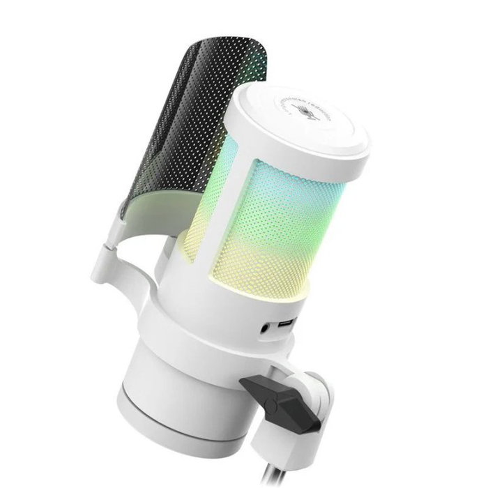 Mars Gaming MMIC-SC Micrófono de Estudio USB Blanco, Micrófono Condensador con Filtro Pop y Soporte de Sobremesa, Frecuencia 20-20000 Hz