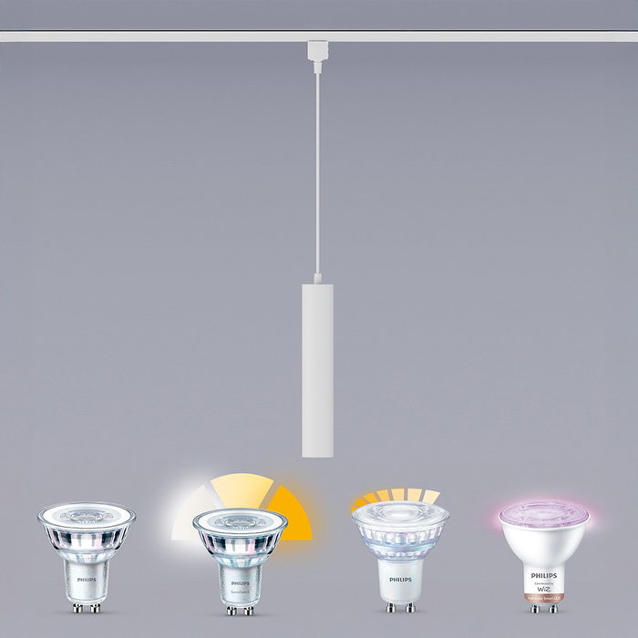 Philips Lámpara Easylink de Techo Suspendida Paxie, Casquillo GU10, Blanco, Cable 120cm, Ø55 x 300mm, Para Riel de 3 Cables