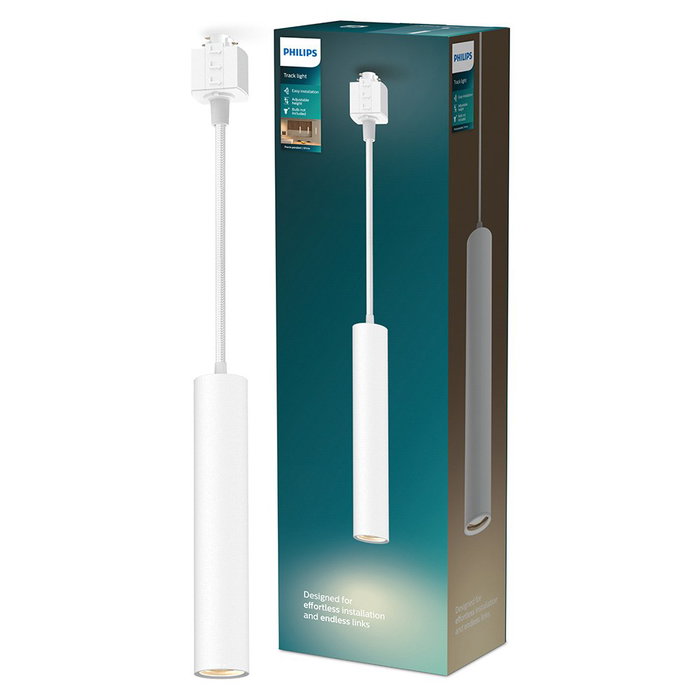 Philips Lámpara Easylink de Techo Suspendida Paxie, Casquillo GU10, Blanco, Cable 120cm, Ø55 x 300mm, Para Riel de 3 Cables
