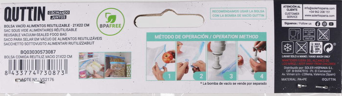 Quttin Set 6 Bolsas Comida Reutilizables para Vacío 21x22 cm (24 Cajas)