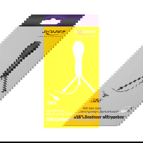 DeLOCK 65939 Micrófono de Condensador USB con Soporte de Mesa, -38 dB, Omnidireccional, Plug & Play, Ideal para Gaming, Skype y Canto