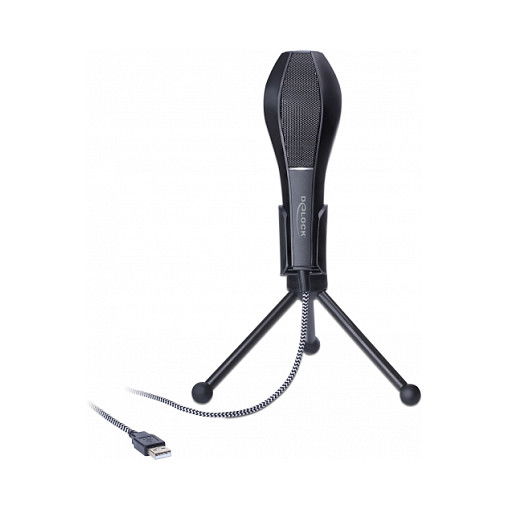 DeLOCK 65939 Micrófono de Condensador USB con Soporte de Mesa, -38 dB, Omnidireccional, Plug & Play, Ideal para Gaming, Skype y Canto