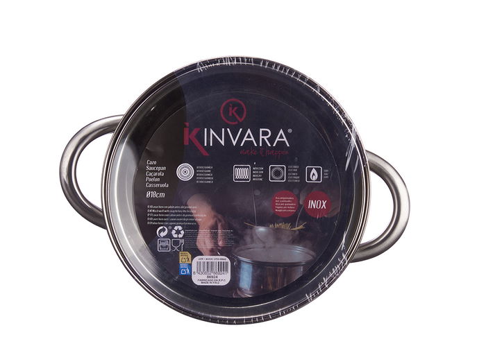 Kinvara Cacerola Acero Inoxidable 18 cm con Tapa de Cristal (Set de 6)