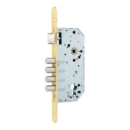Micel Cerradura de Embutir Cre07 50/85 mm, Para Cilindro Europeo, Leva Larga L15, 4 Bulones, Acero Latonado, para Puertas de Madera
