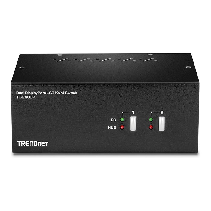 TRENDnet TK-240DP Conmutador KVM de 2 Puertos con DisplayPort 1.2 y Hub USB, Soporta 4K Ultra HD a 3840 x 2160 Pixeles, Control Dual Monitor, Color Negro