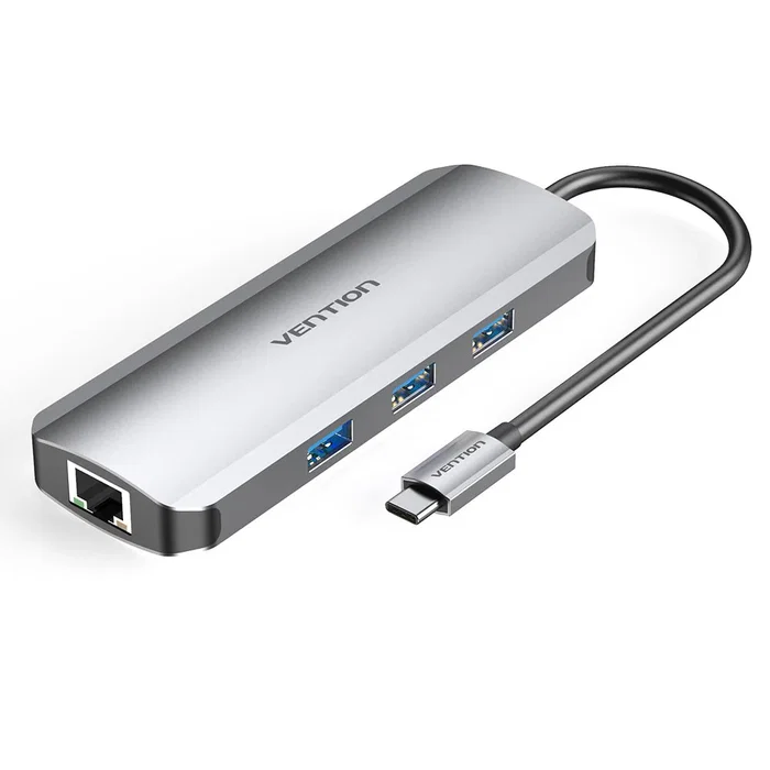 Vention TOKHB Docking Station Base Portátil USB-C, 1x HDMI 4K, 3x USB-A 3.0, 1x USB-C PD 100W, 1x RJ45 Gigabit, Lector SD/MicroSD, Aluminio Gris Plata Vention TOKHB Docking Station Base Portátil USB-C, 1x HDMI 4K, 3x USB-A 3.0, 1x USB-C PD 100W, 1x RJ45 Gigabit, Lector SD/MicroSD, Aluminio Gris Plata