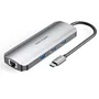 Vention TOKHB Docking Station Base Portátil USB-C, 1x HDMI 4K, 3x USB-A 3.0, 1x USB-C PD 100W, 1x RJ45 Gigabit, Lector SD/MicroSD, Aluminio Gris Plata