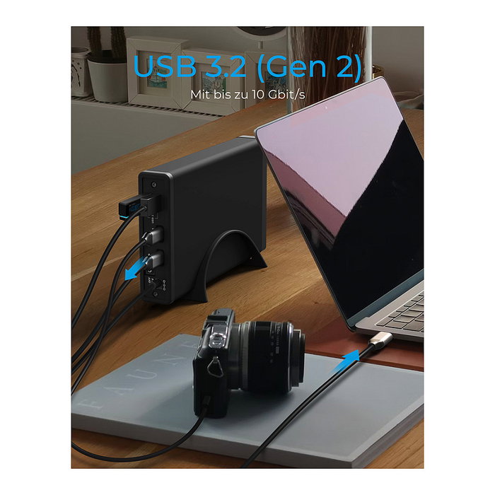 ICY BOX Adaptador USB Tipo C 3.2 para HDD/SSD SATA de 2.5" y 3.5", Hub con Alimentación Externa, Negro - Referencia: 3.2 2,5"+3,5" SATA3 HDD/SSD USB Typ-C m.Hub