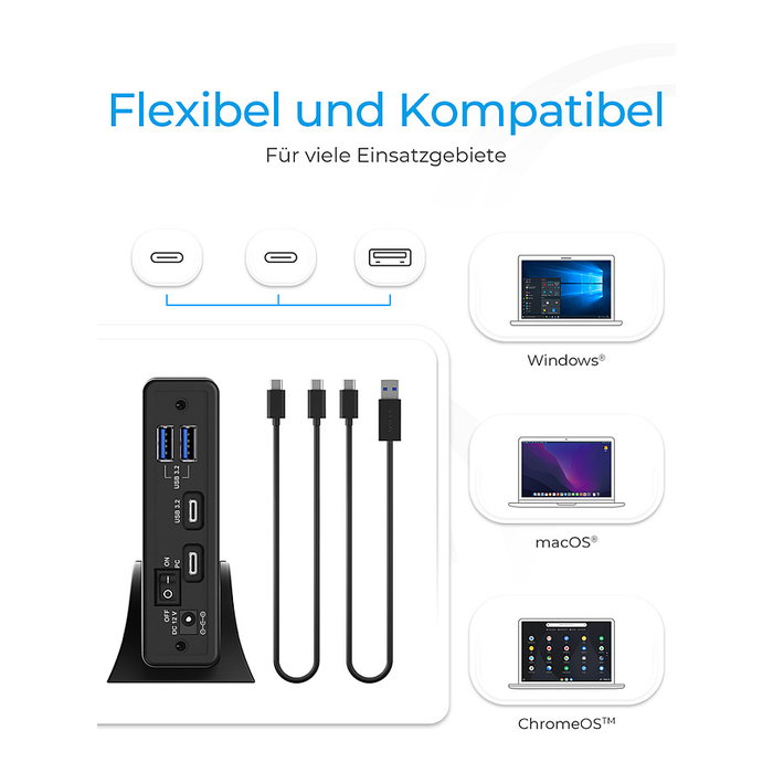 ICY BOX Adaptador USB Tipo C 3.2 para HDD/SSD SATA de 2.5" y 3.5", Hub con Alimentación Externa, Negro - Referencia: 3.2 2,5"+3,5" SATA3 HDD/SSD USB Typ-C m.Hub