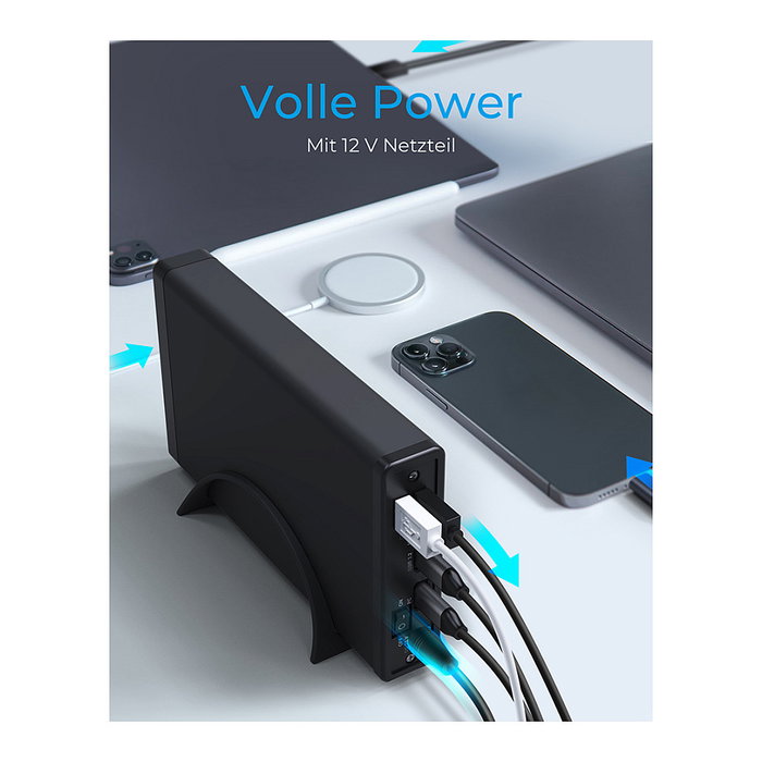 ICY BOX Adaptador USB Tipo C 3.2 para HDD/SSD SATA de 2.5" y 3.5", Hub con Alimentación Externa, Negro - Referencia: 3.2 2,5"+3,5" SATA3 HDD/SSD USB Typ-C m.Hub