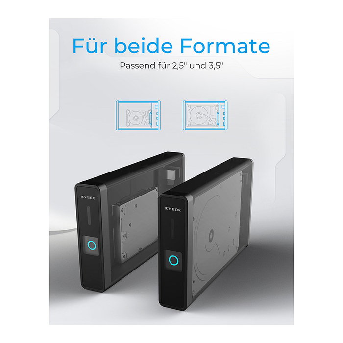 ICY BOX Adaptador USB Tipo C 3.2 para HDD/SSD SATA de 2.5" y 3.5", Hub con Alimentación Externa, Negro - Referencia: 3.2 2,5"+3,5" SATA3 HDD/SSD USB Typ-C m.Hub