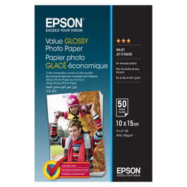 Epson Value Brillante Papel Fotográfico 100x150 mm 183 g/m² 50 Hojas para L382 L386 L486 Expression Home HD