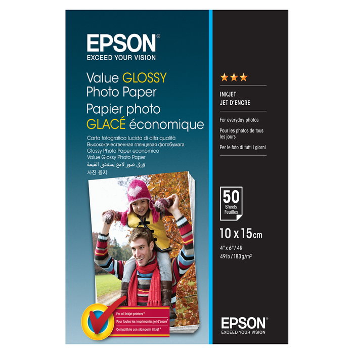 Epson Value Brillante Papel Fotográfico 100x150 mm 183 g/m² 50 Hojas para L382 L386 L486 Expression Home HD Epson Value Brillante Papel Fotográfico 100x150 mm 183 g/m² 50 Hojas para L382 L386 L486 Expression Home HD
