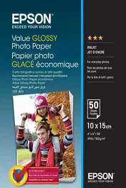 Epson Value Glossy Photo Paper - 183 g/m², 10x15 cm, 50 Hojas, Brillante