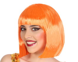 Peluca Corta Lisa Naranja con Flequillo