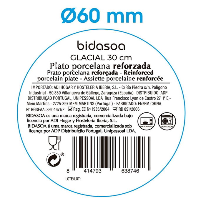 Plato Llano Porcelana Glacial Ala Ancha Bidasoa 30 cm