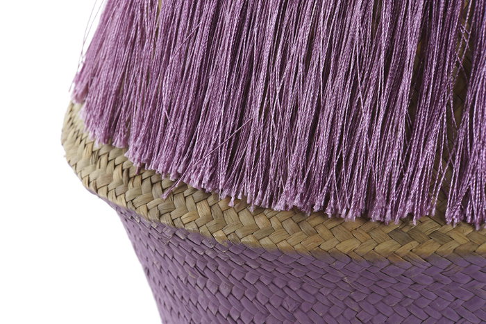 DKD Home Decor Cesta Boho Lila Azul 34 x 40 cm (4 Unidades) con Flecos Hecho a Mano Reciclable