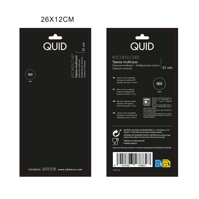 Tijeras Acero Inoxidable Kitchen Chef Quid 21 cm